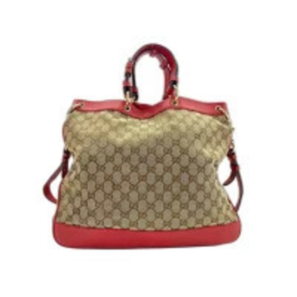 Gucci GG Canvas Valentine Tote beige monogram canvas red leather
